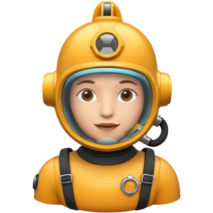 3D cartoon-style human character in the Apple emoji style, wearing a diving helmet with glass visor emoji