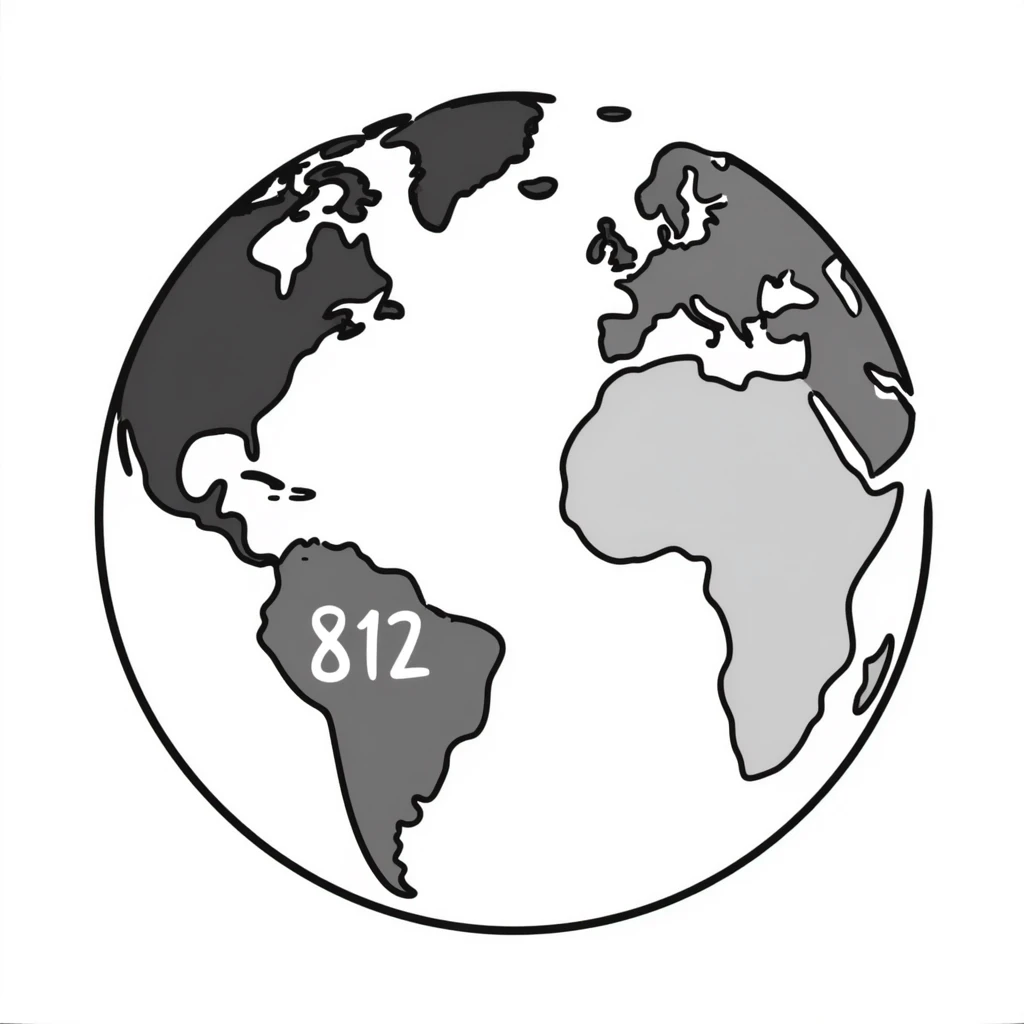 Earth globe with continents shaped like 812 and "812" text label on the globe emoji