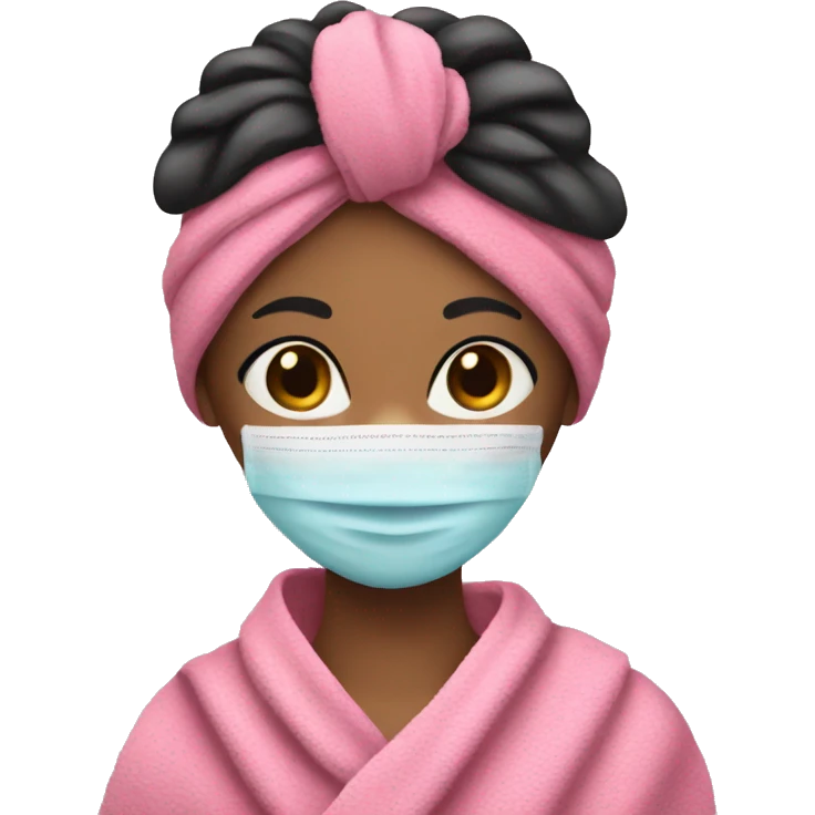 Girl with long eyelashes, a face mask, and a towel headwrap emoji