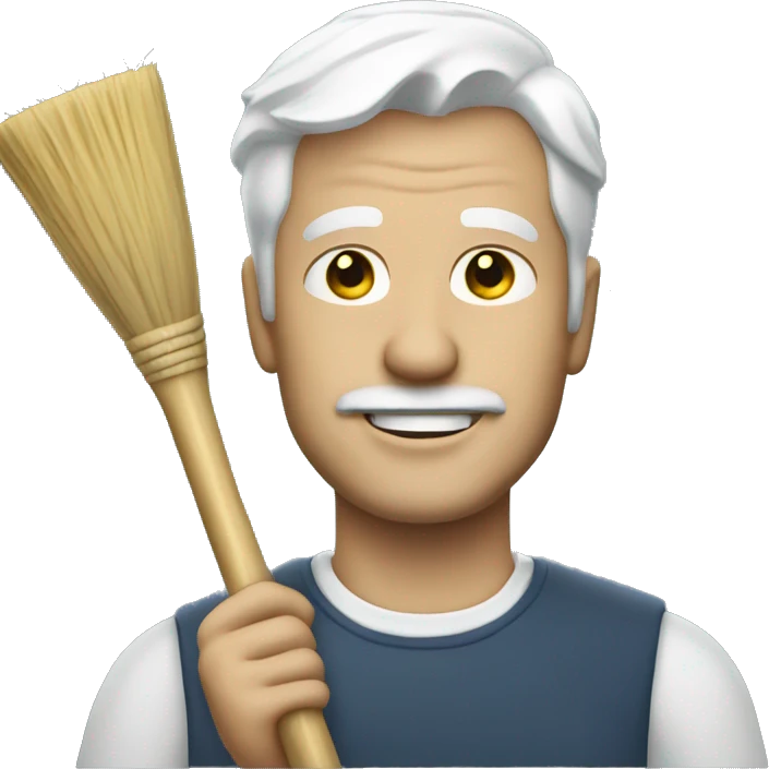 Man with white hair holding a broom emoji