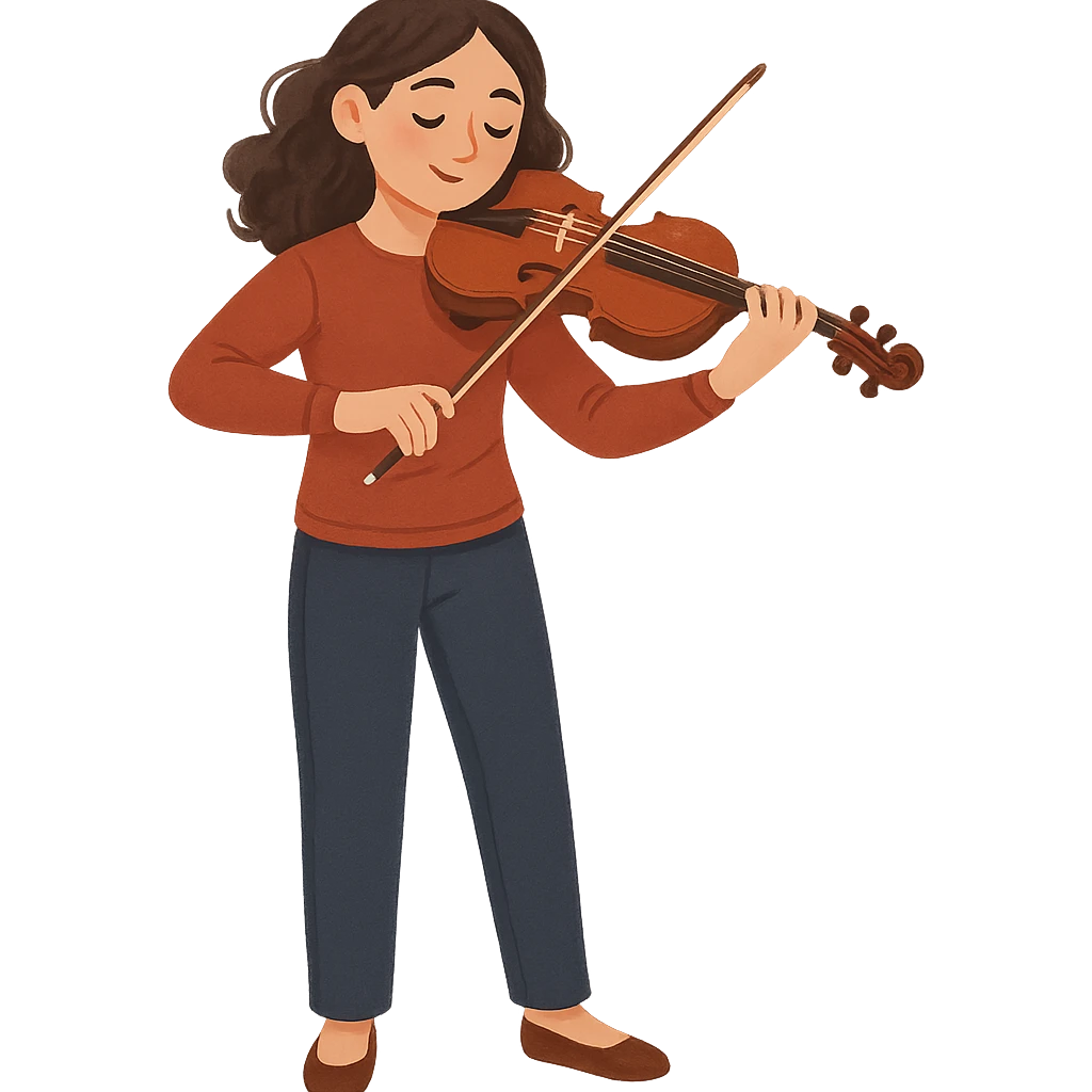 A character playing the violin emoji