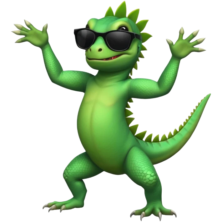 capitalist iguana with black sunglasses dancing emoji