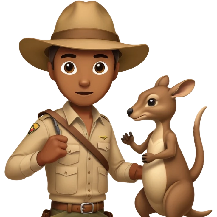human male wearing an Australian outback hat fighting a kangaroo emoji