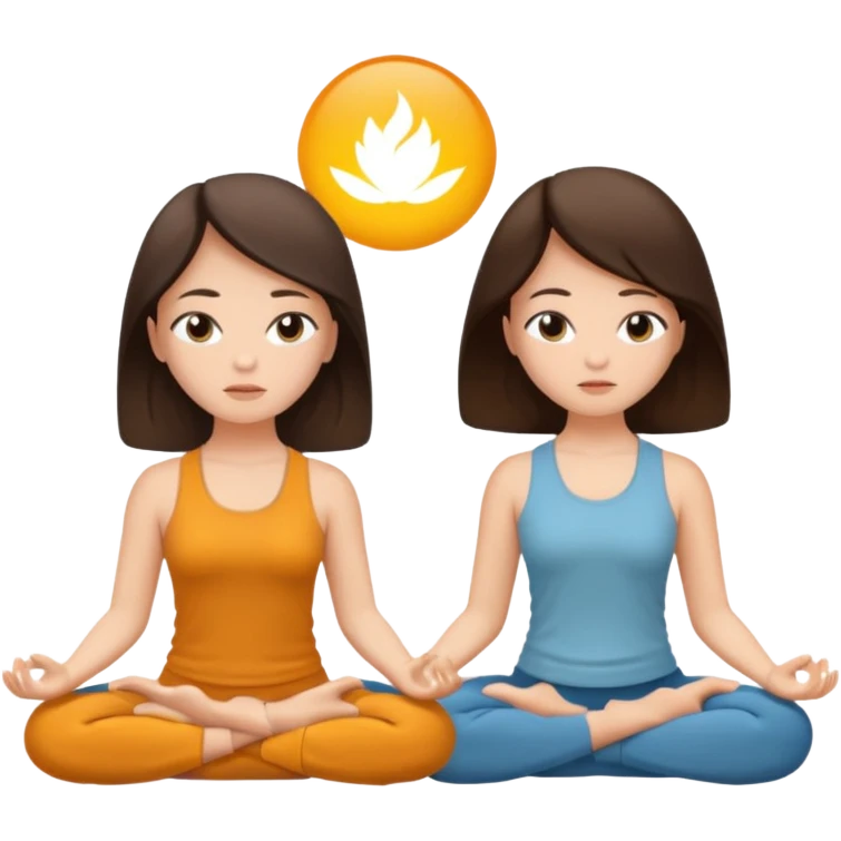 two brunetts meditating and breathing emoji