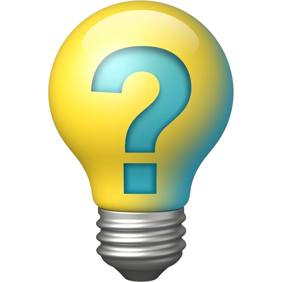 Minimalist flat design icon of a light bulb combined with a question mark, representing curiosity and questions, modern style, soft gradient (yellow and blue), no text emoji