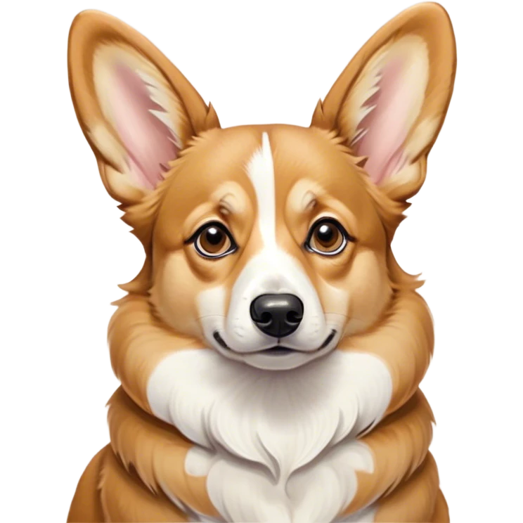 Cinematic Grumpy Fawn Corgi Portrait Emoji, Head tilted slightly with a deeply unimpressed expression, showcasing a dense fawn coat with pronounced white markings, large, droopy brown eyes narrowed into an unamused glare, ears drooping in exasperation, Simplified yet comically expressive features, highly detailed, glowing with a dry, sarcastic glow, high shine, effortlessly judgmental yet dignified, stylized with a touch of cynicism, bright but brooding, soft glowing outline, capturing the essence of an eternally unimpressed yet endearing herder, so lifelike it feels like it could sigh heavily at you in disdain at any moment! emoji