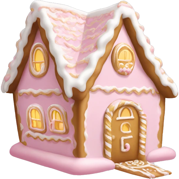 light pink and gold and white gingerbread house emoji