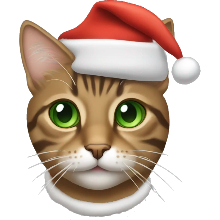 brown tabby cat with green eyes with a santa hat on emoji