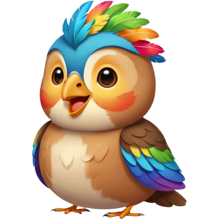 Bird singing with eyes closed and face looking upward. Cute color emoji