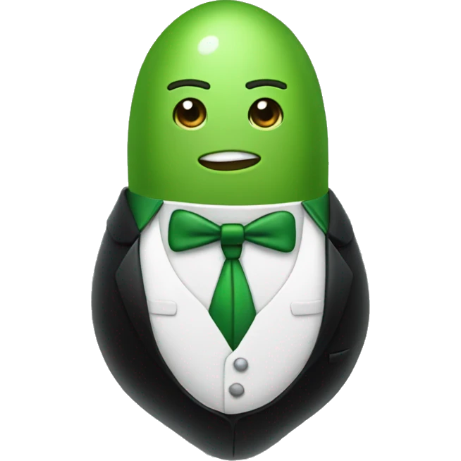 green pee pod wearing tuxedo emoji