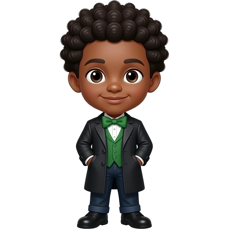 afro boy with green bow tie and black coat emoji