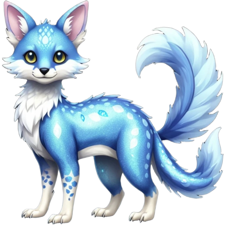 Feral Rare Fantasy cool handsome badass  sparkly shiny Vernid-Trico-species by LiLaiRa, random markings, tufted tail, tufted ears, full body emoji