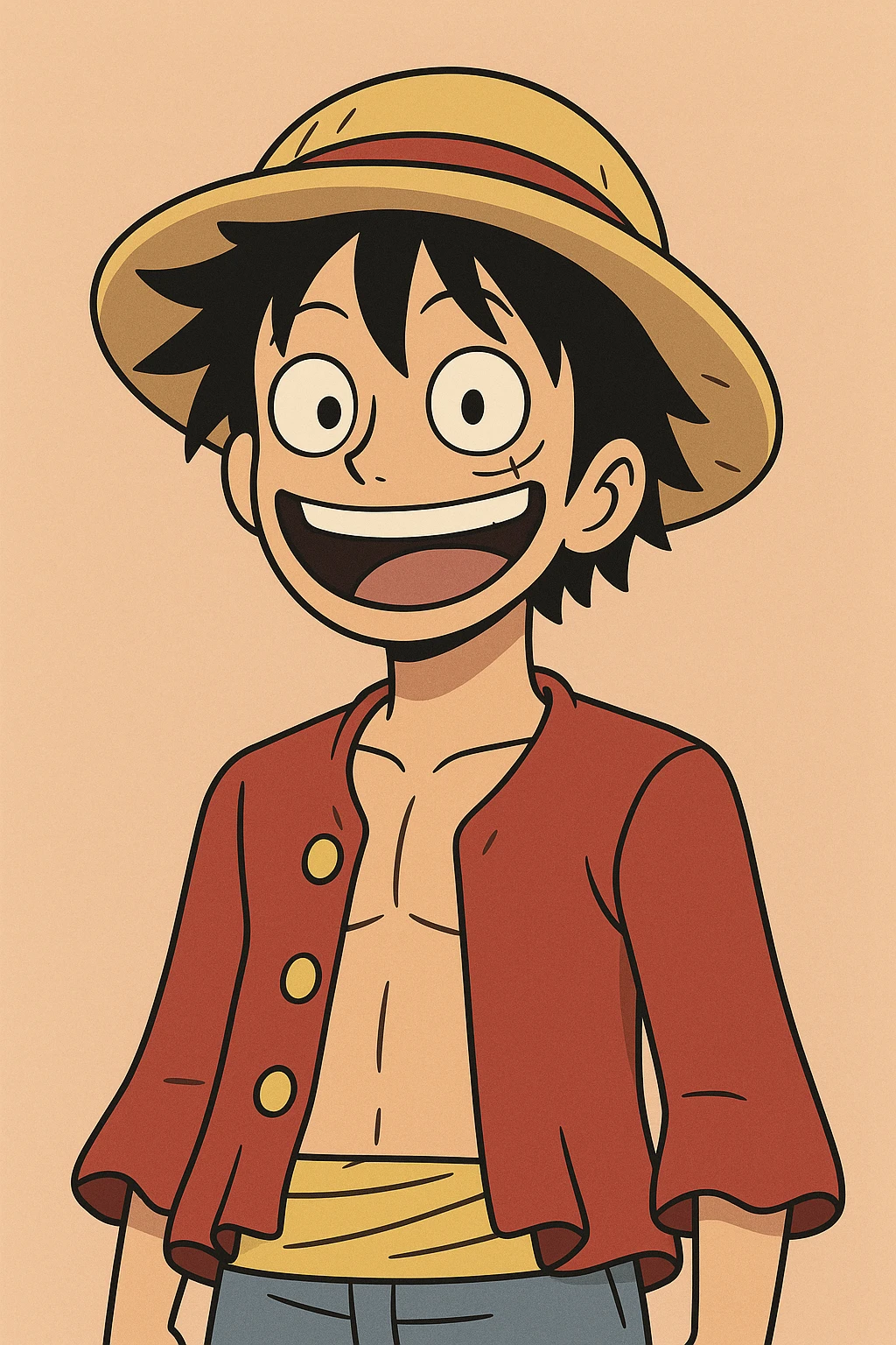 Luffy from One Piece, simplified cartoon style, smiling, bright colors emoji