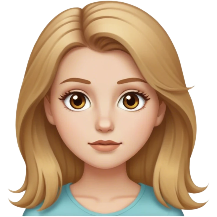 white girl with light brown hair and some blond tufts and big hazel eyes with long lashes and tiny lips  emoji