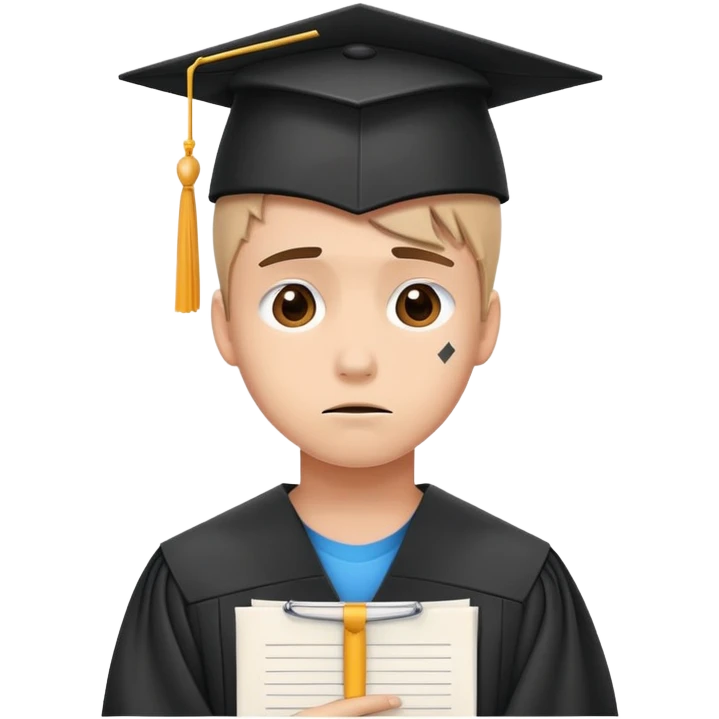sad student with a failed test paper and a graduation cap emoji