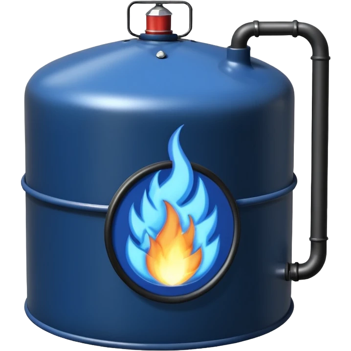 generate an ultra realistic black metal gas holder without rust and with a blue fire label emoji