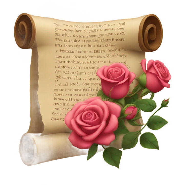 Realistic valentine poetry scroll with roses emoji