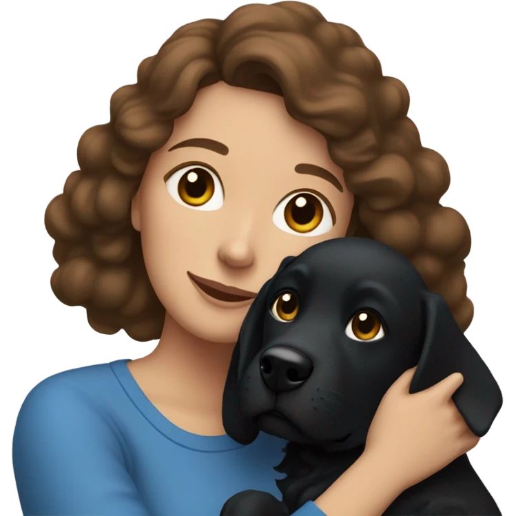 A lady with a brown hair and a blue sweatshirt petting a black dog emoji