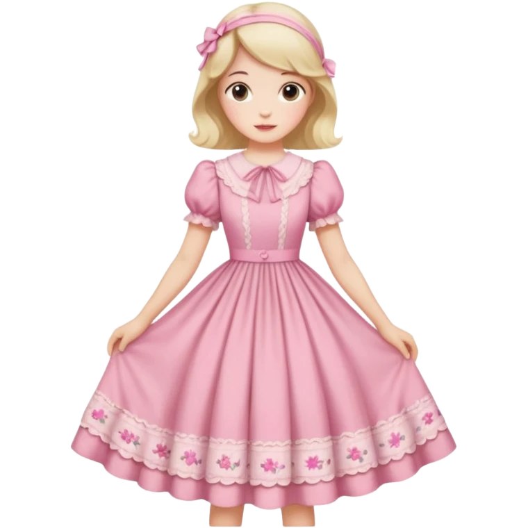 Cottagecore style ultra cute vintage material pink dress emoji