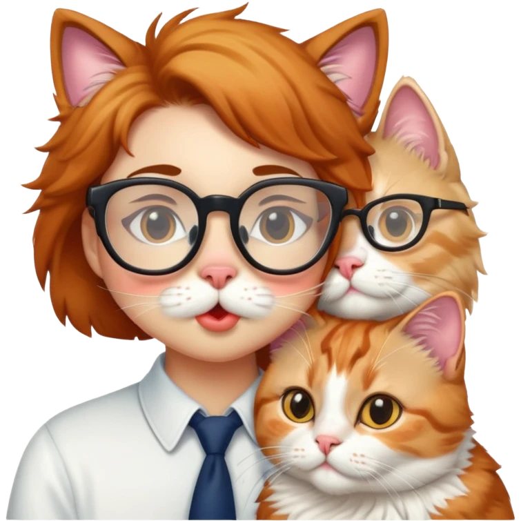 kissing cat + nerd emoji