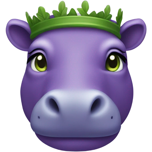 A purple hippo with green eyes and a laurel wreath emoji