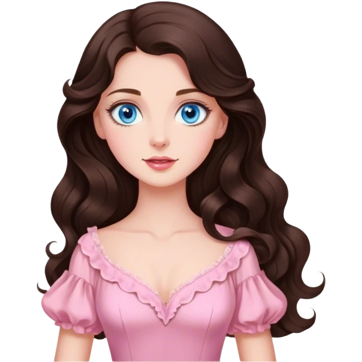 Beautiful royal Brunette with blue eyes and long wavy  hair in pink vintage  emoji