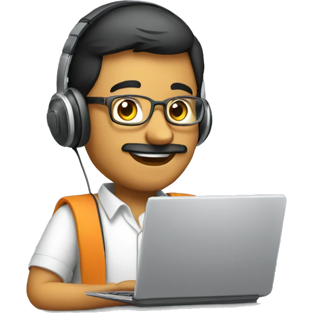 an indian online maths tutor teaching through the laptop wearing a headset emoji