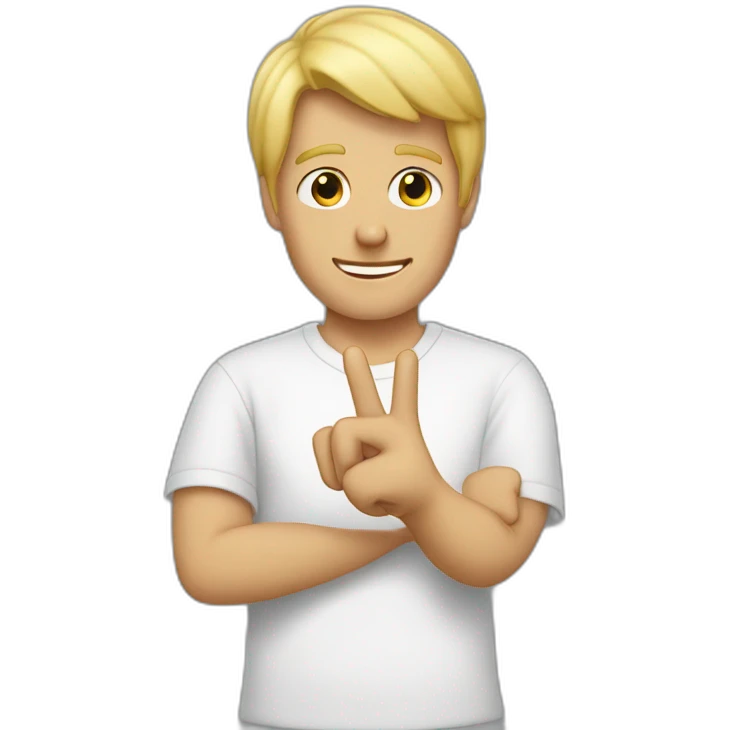 the guy with the blond hair doing peace sign. emoji