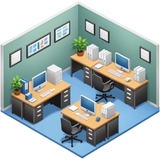 an office with several desks in an isometric style emoji