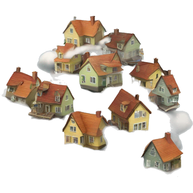 A whole cluster of houses floating on clouds in the sky emoji