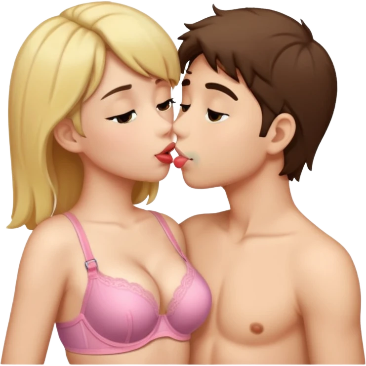 A girl wearing bra and kissing boy emoji