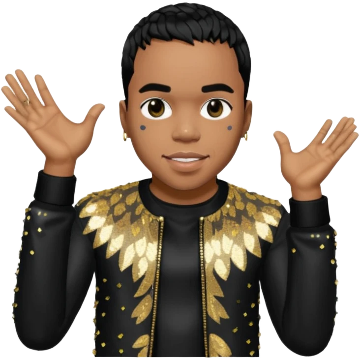 Anderson Paak with black hair, black sequin outfit emoji