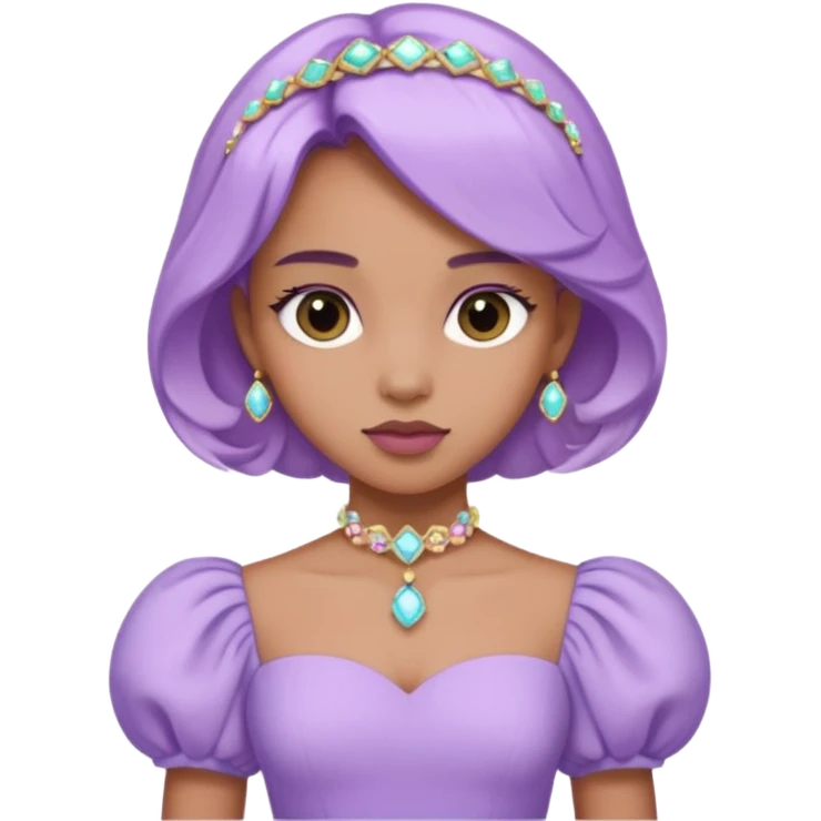 A pastel purple dress with puffed sleeves and gemstone belt.




























 emoji