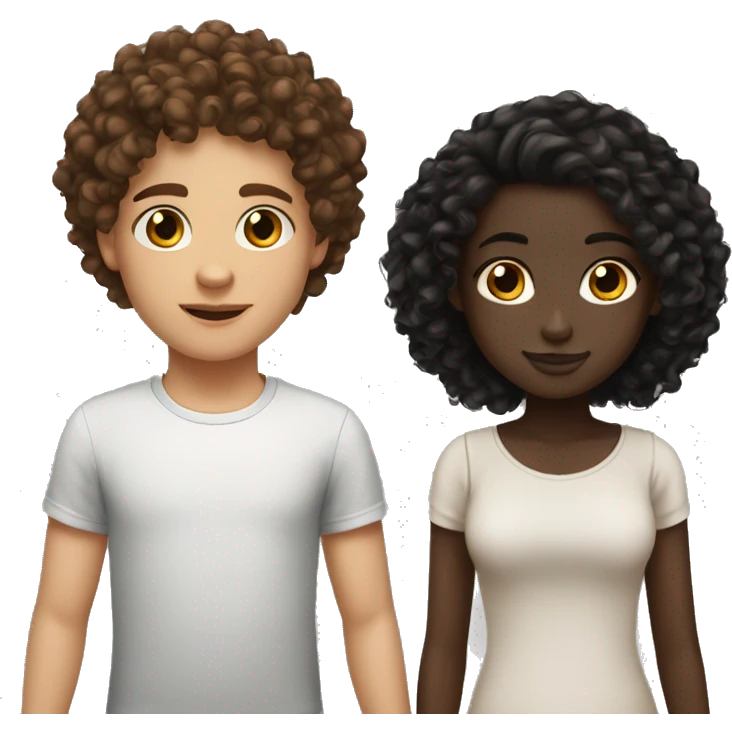 girl emoji light skin with curly brown hair and a boy emoji dark skin with curly hair black hair brown eyes emoji