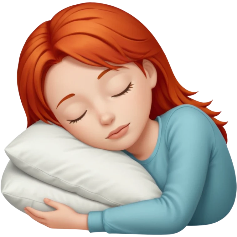 A red-haired girl sleeps on a pillow emoji