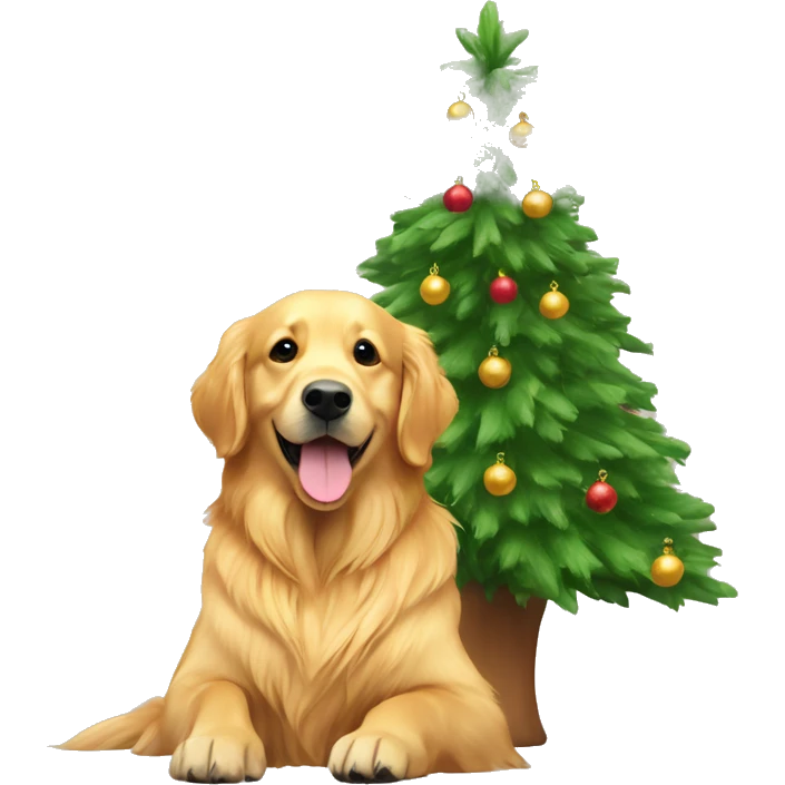 golden retriever with christmas tree  emoji