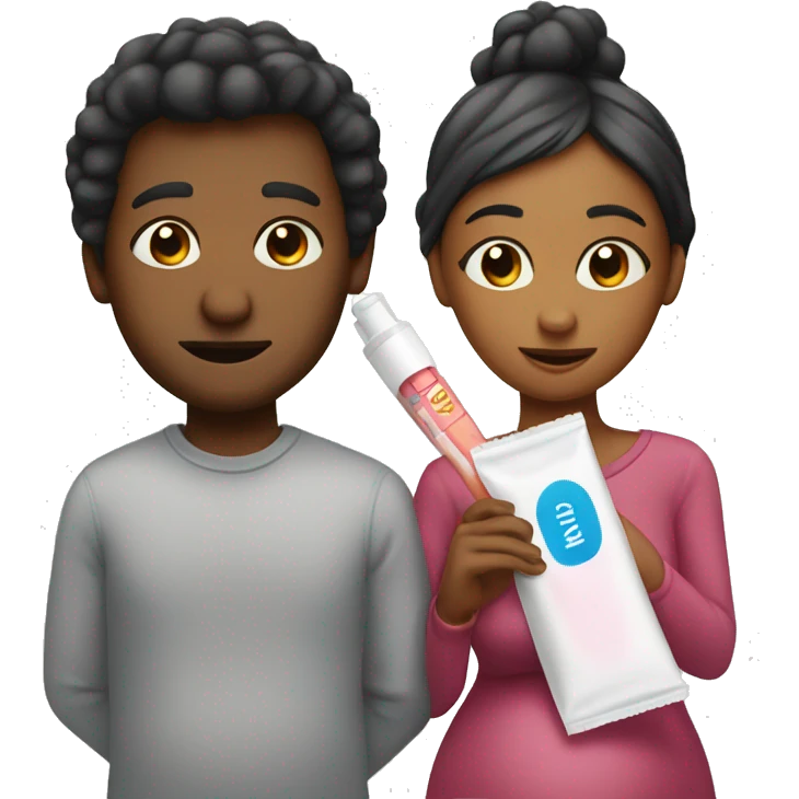 couple looking at pregnancy test emoji