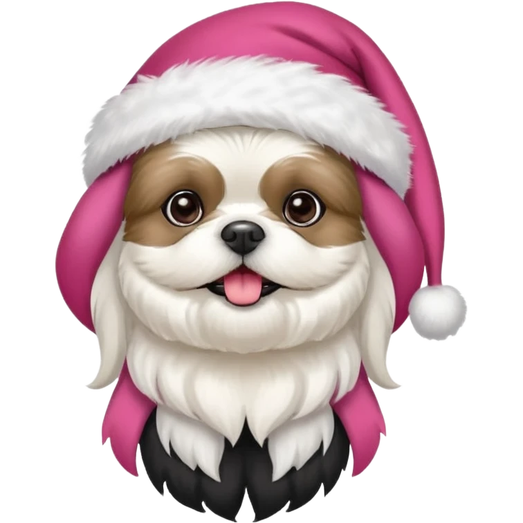 one little all white shih tzu with pink santa hat and one white and black havanese with red santa hat emoji