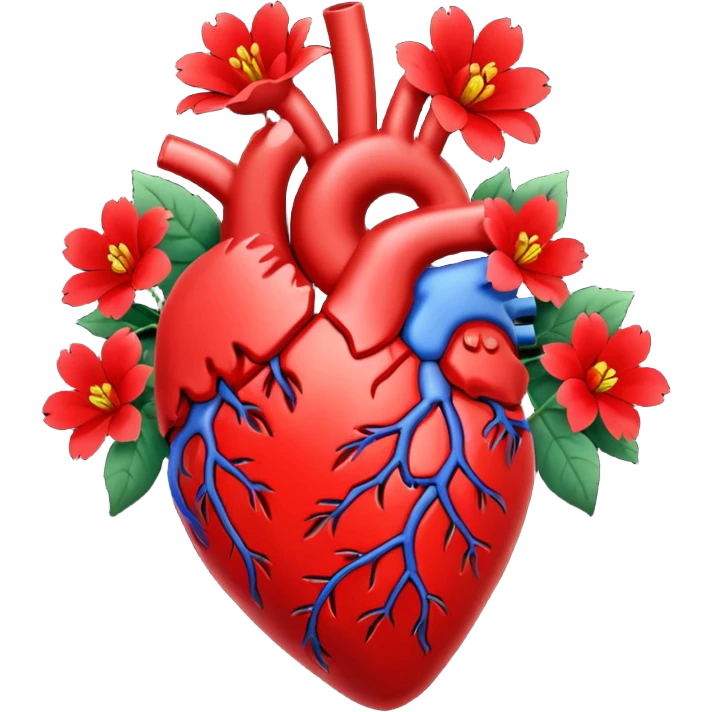 Real heart with made my red flowers tiny emoji