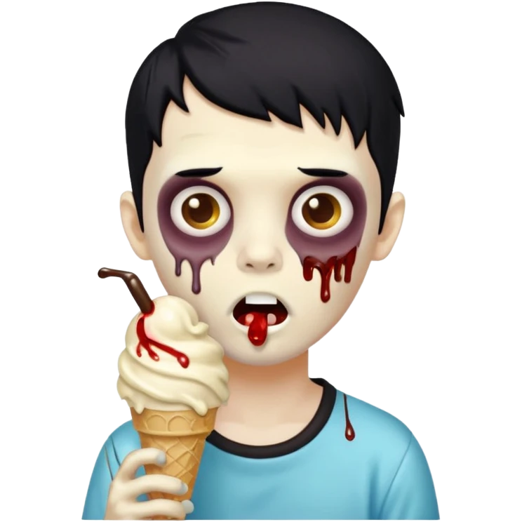zoombie boy black hair, eating ice cream emoji