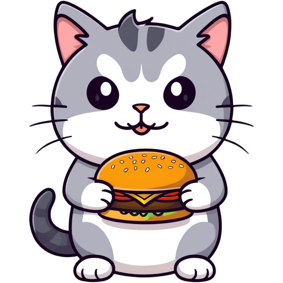 A cat eating a burger emoji