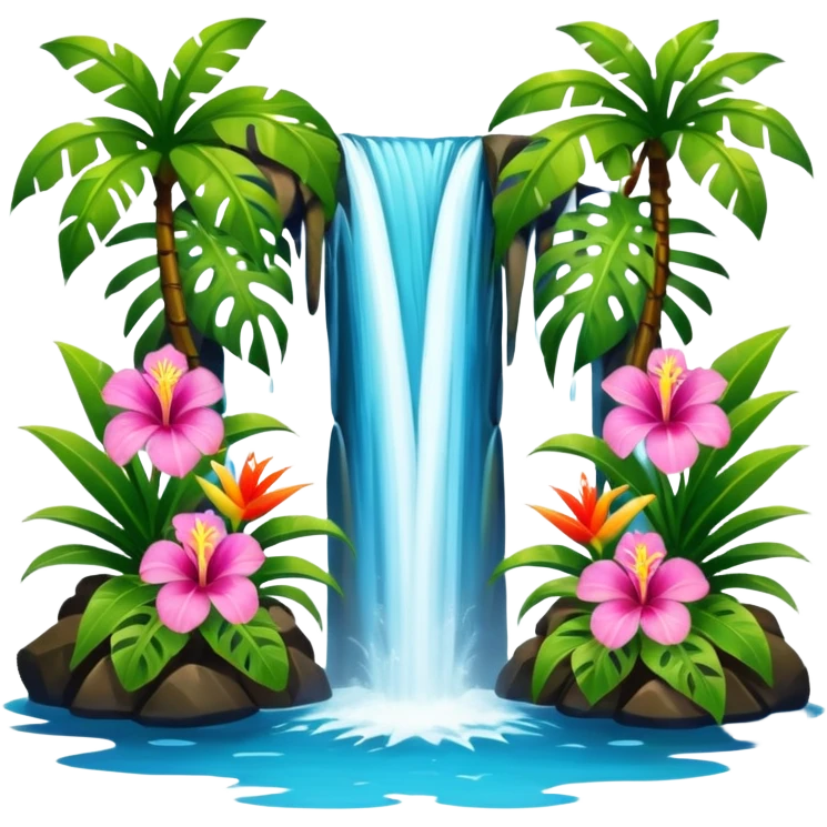 Hawaiian waterfall with flowers emoji