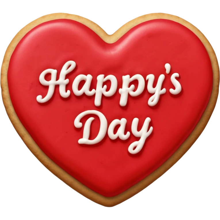 Heart-shaped cookie with red icing emoji, write happy valentine's day on top of the red icing in white icing emoji