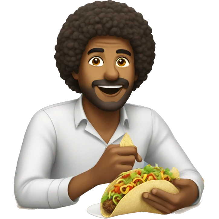 Guy with afro eating tacos with salsa emoji