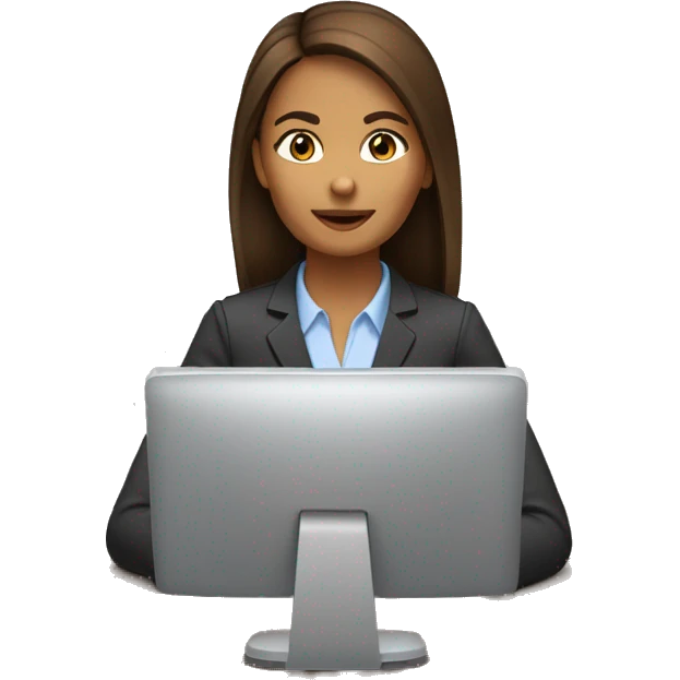 A woman medium straight brown hair and medium skin tone Working on computer in office emoji emoji