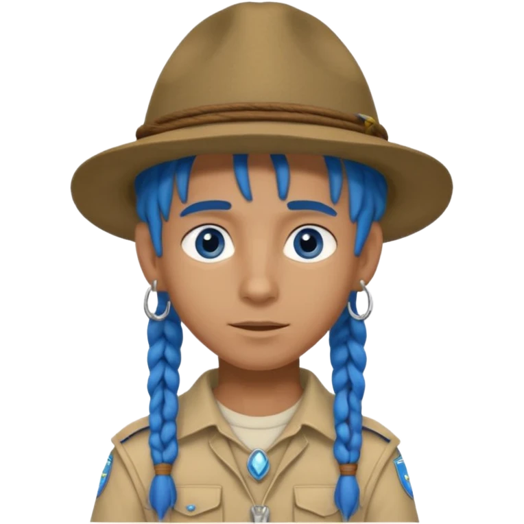 very handsome boy big blue eyes, scout boy with, blue dreadlocks, and big earrings and scouts hat emoji