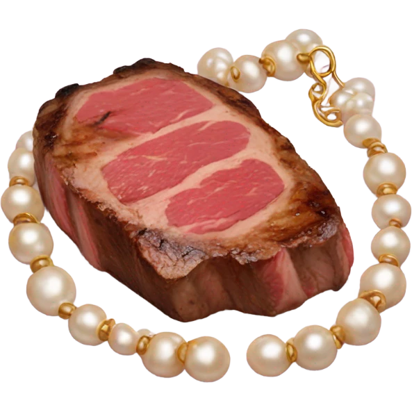 Steak with pearl necklace purse makeup and heels  emoji