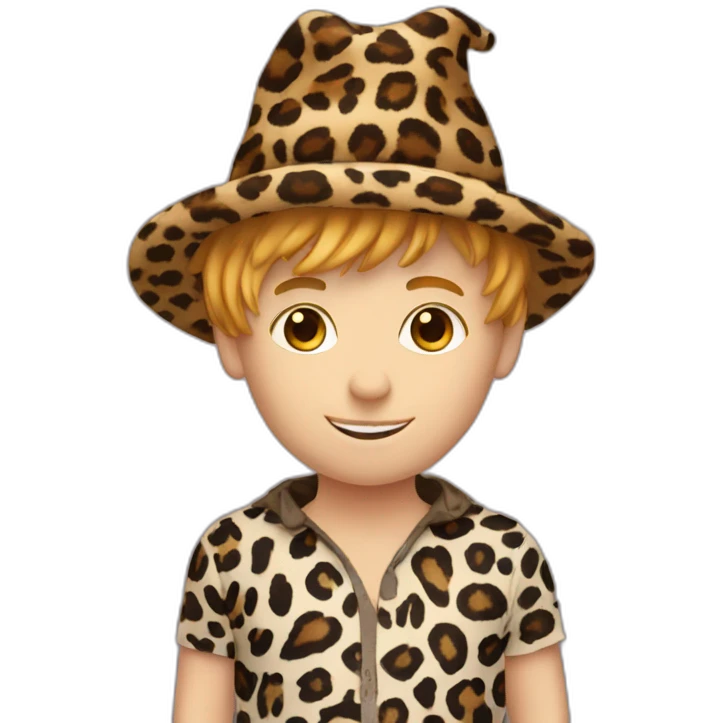 white boy with back hair in leopard and magic hat emoji
