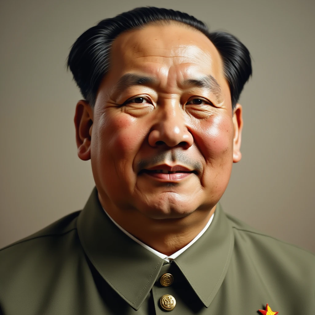 realistic photorealistic portrait of Mao Zedong as the chairman of the Chinese Communist Party, red background emoji