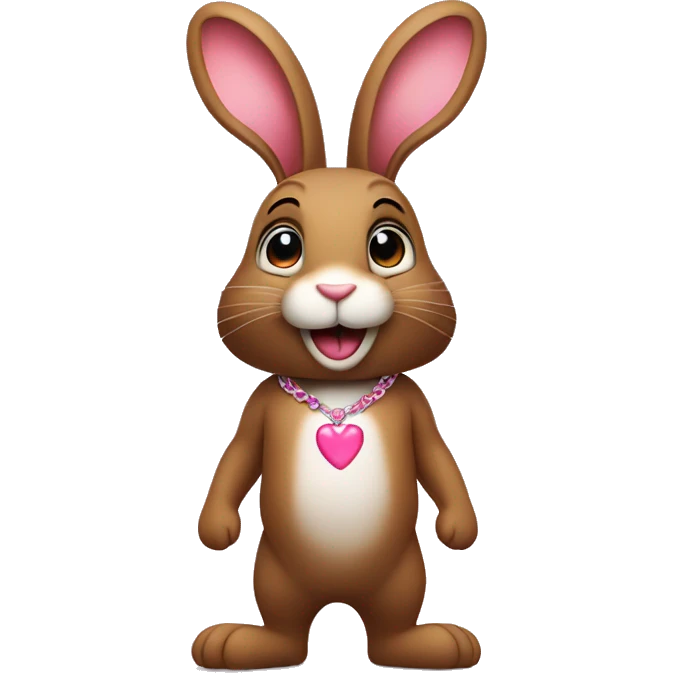 brown rabbit standing on back legs with pink heart necklace on his chest emoji